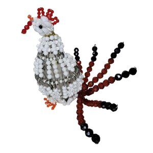 Handcrafted Beaded Rooster chicken Wire & Beads Decorative Art Piece whimsical